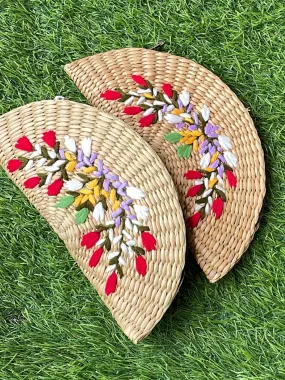 Embroidered Kouna Grass Clutch Small Flowers