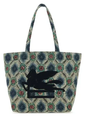Etro Women Embroidered Canvas Medium Soft Trotter Shopping Bag