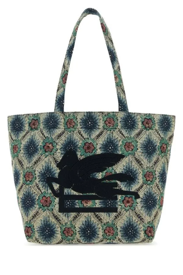 Etro Women Embroidered Canvas Medium Soft Trotter Shopping Bag