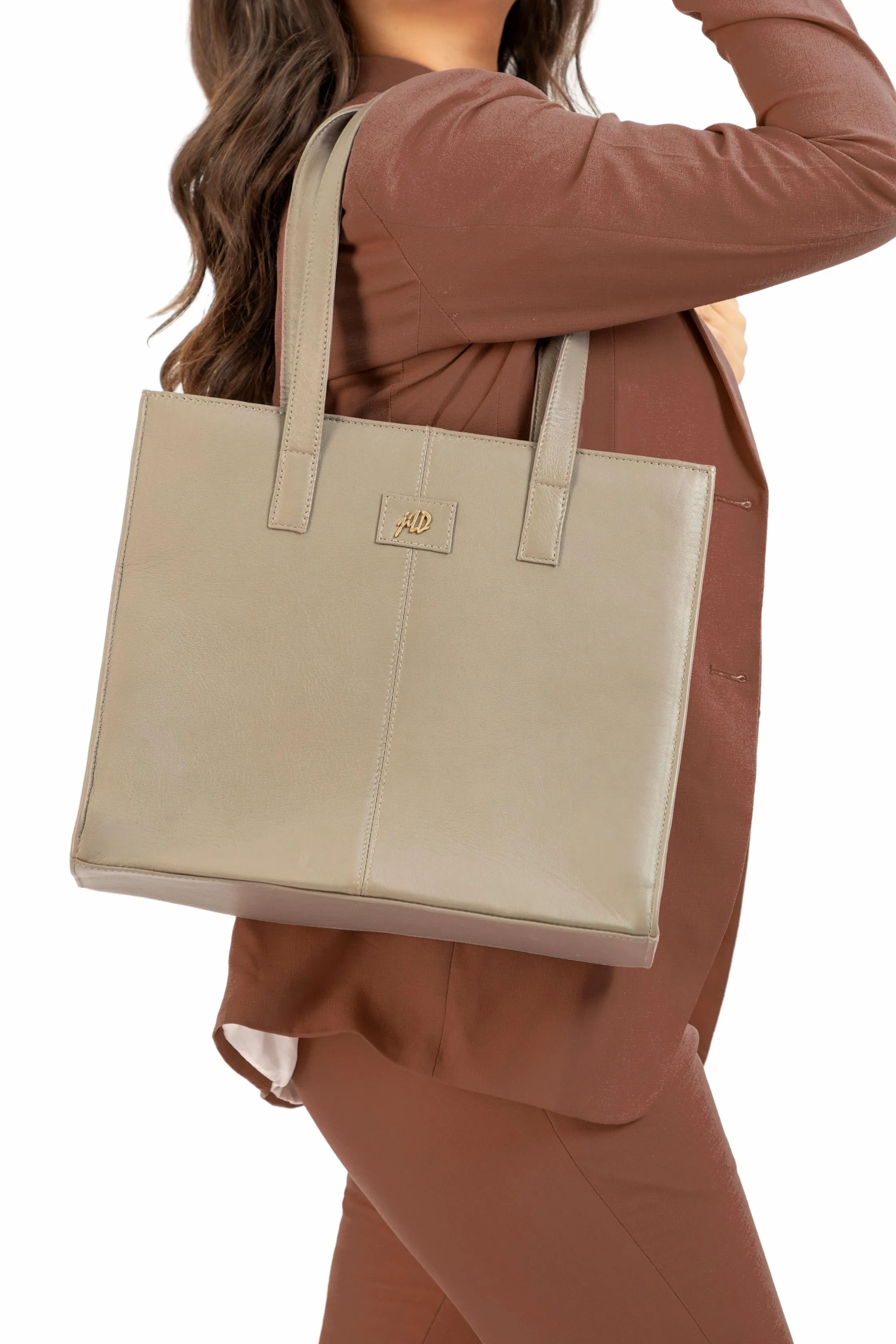 Everyday Women's Leather  Zipper Tote Bag- Grey