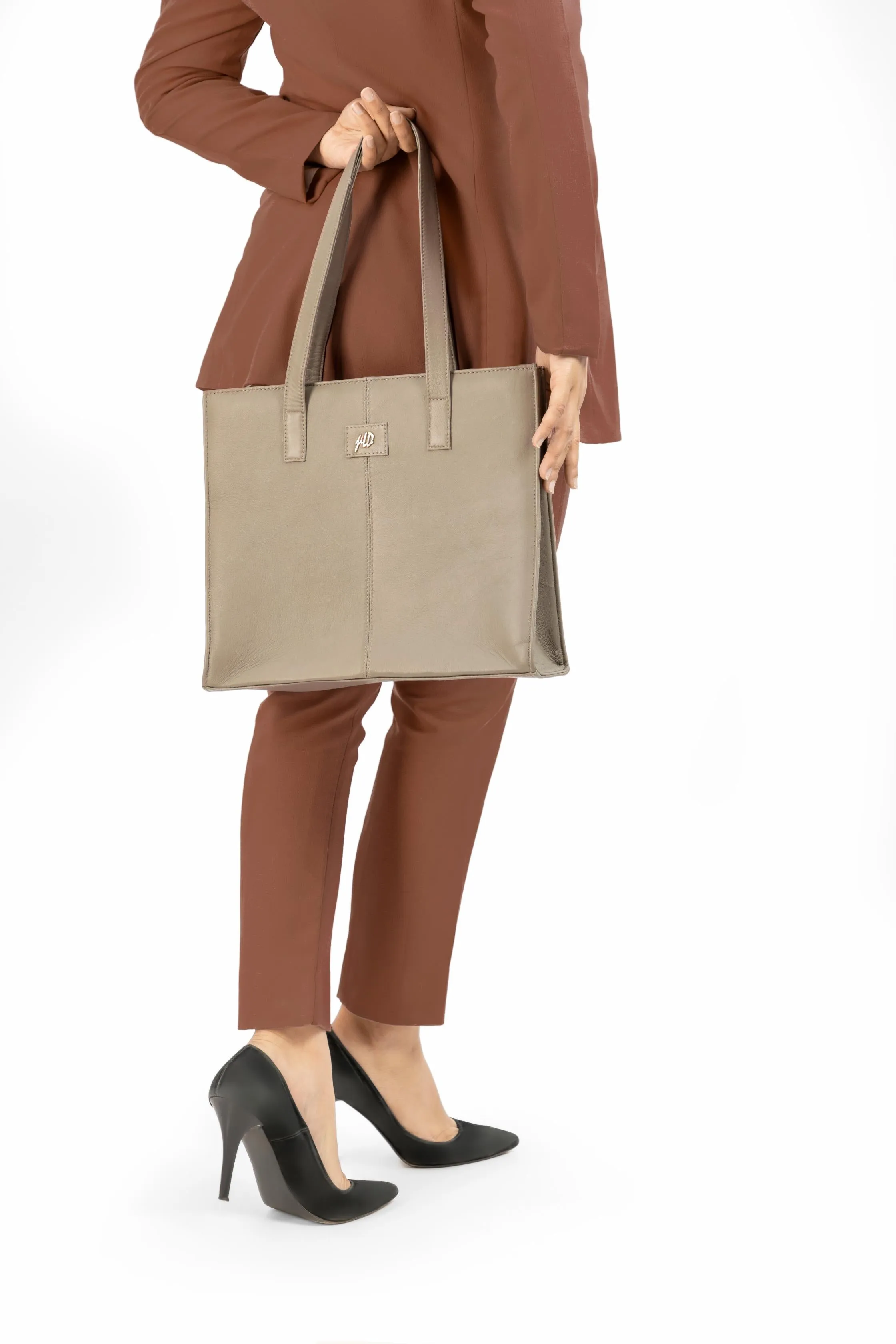 Everyday Women's Leather  Zipper Tote Bag- Grey