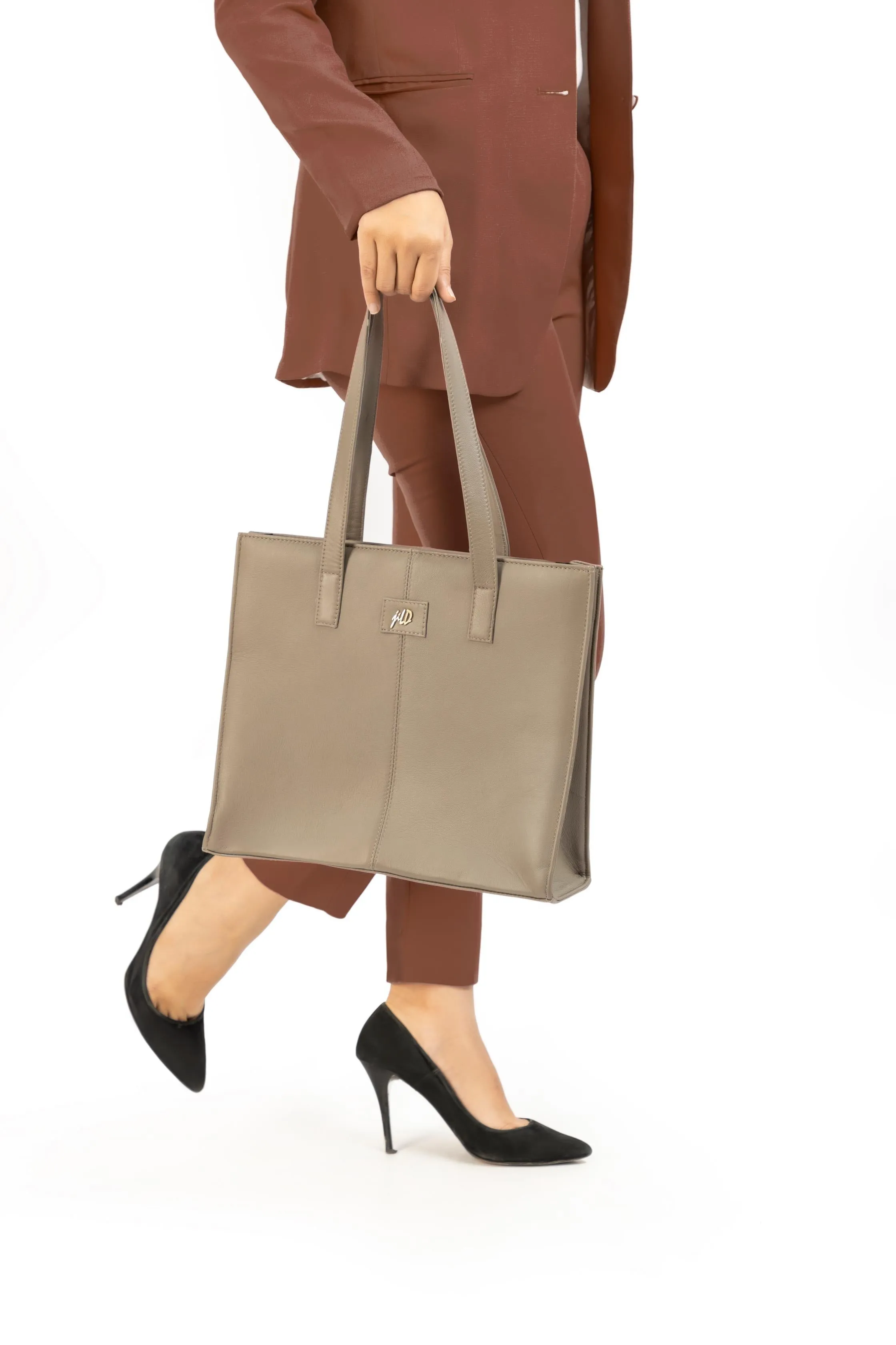 Everyday Women's Leather  Zipper Tote Bag- Grey