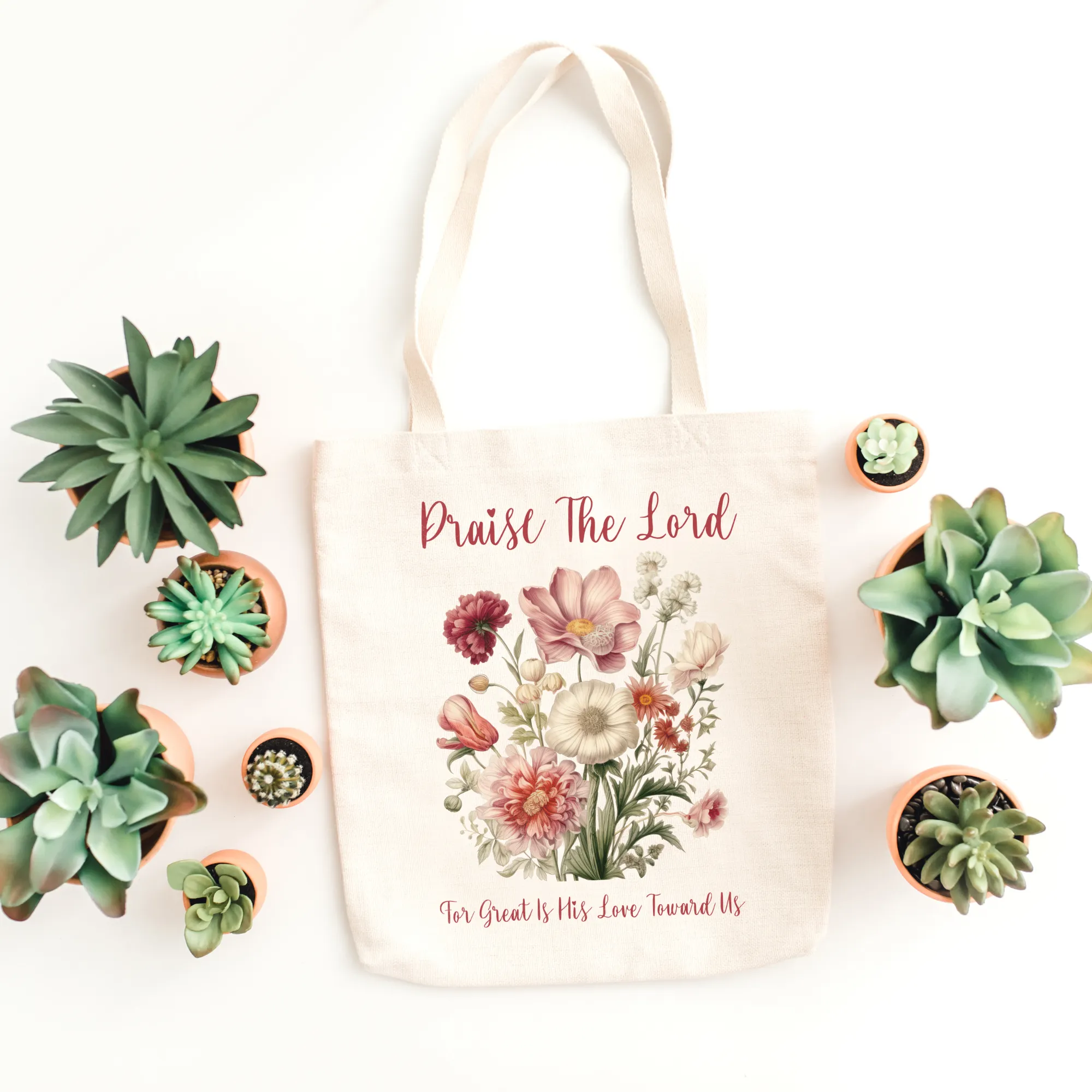 Floral Bible Study Bag, Psalm 117 Christian Tote Bag