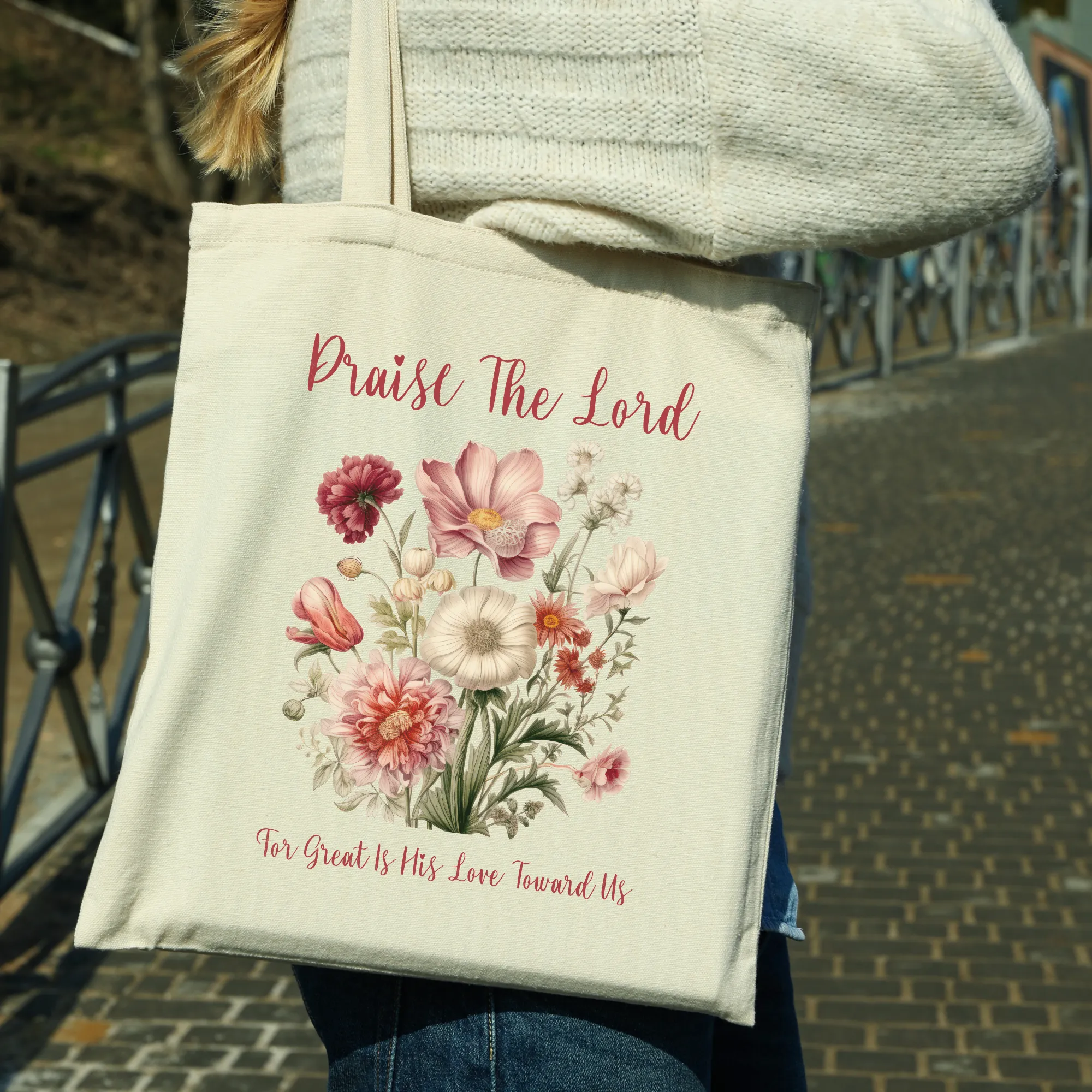 Floral Bible Study Bag, Psalm 117 Christian Tote Bag
