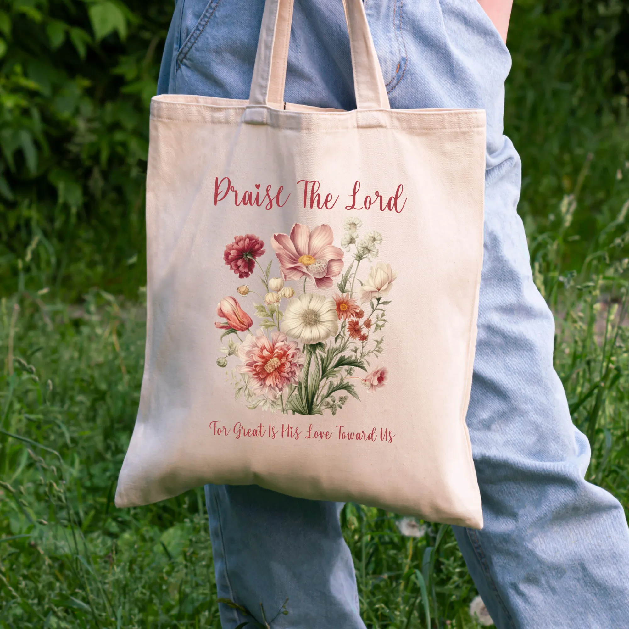 Floral Bible Study Bag, Psalm 117 Christian Tote Bag