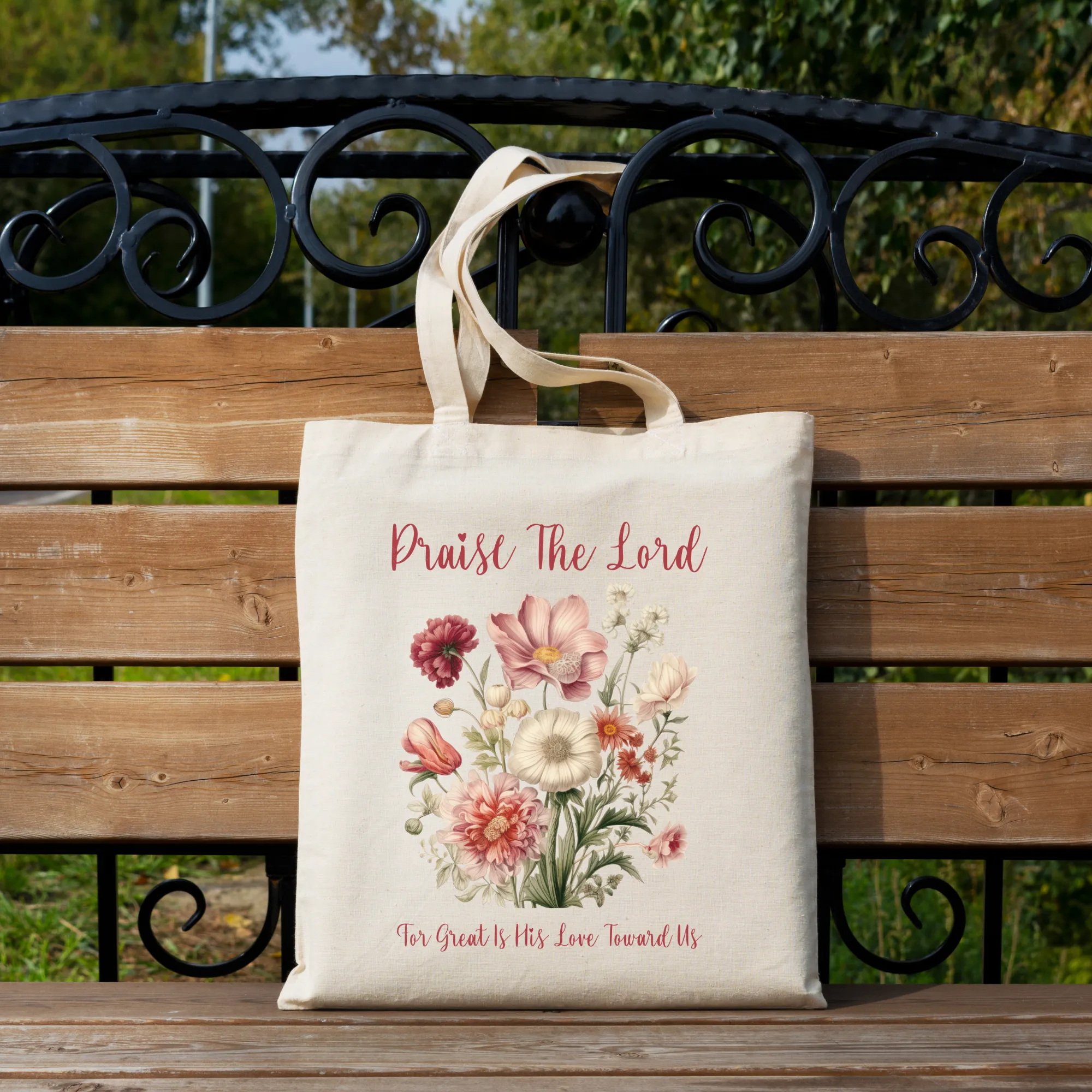 Floral Bible Study Bag, Psalm 117 Christian Tote Bag