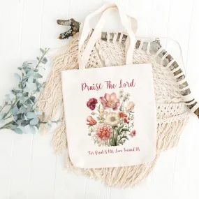 Floral Bible Study Bag, Psalm 117 Christian Tote Bag