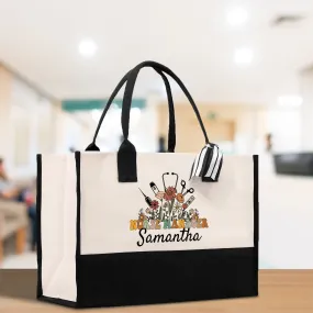 Floral Nurse Manager Name Custom Cotton Canvas Tote Bag Personalized Tote Bag Nurse Gift Registered Nurse Tote RN Tote RN Gift