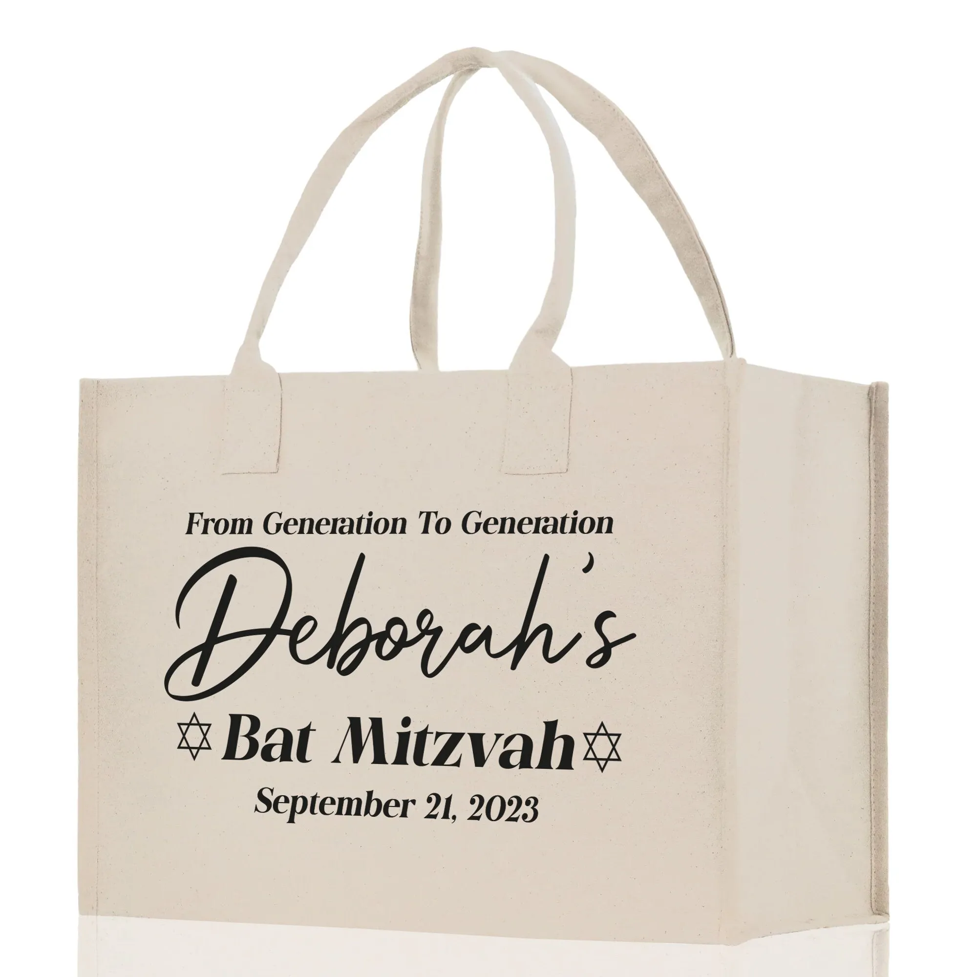 From Generation To Generation Bat Mitzvah Custom Name and Date Cotton Canvas Personalized Tote Bag Jewish Celebration Bag