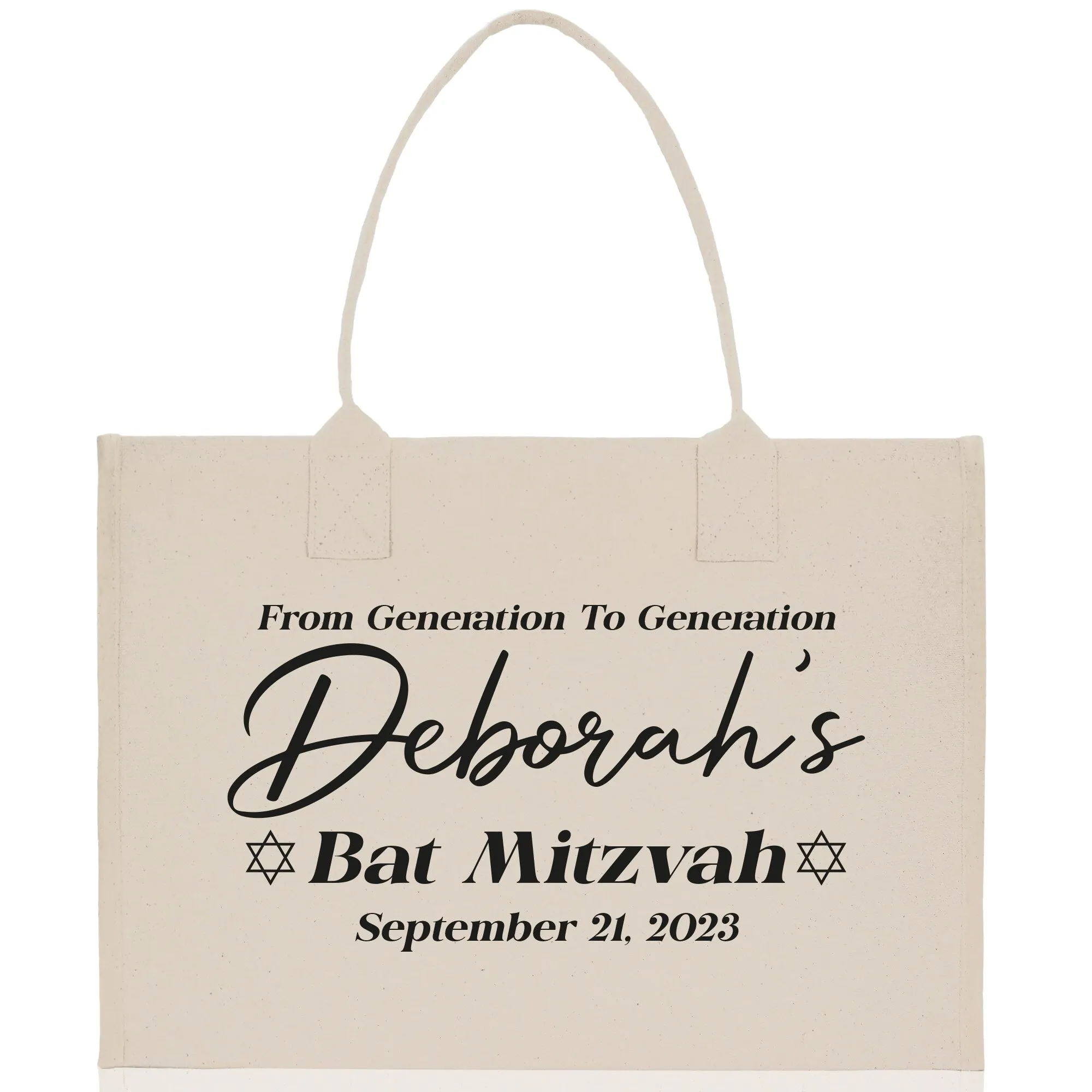 From Generation To Generation Bat Mitzvah Custom Name and Date Cotton Canvas Personalized Tote Bag Jewish Celebration Bag