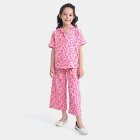 Girls Jersey/Terry 2 Piece Suit Flowers-Candy Pink