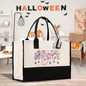 Halloween Trick or Treat Tote Bag Halloween Bag for Kids Halloween Gift Halloween Candy Bag Halloween Doodles Cute Canvas Tote Bag (HW1025)