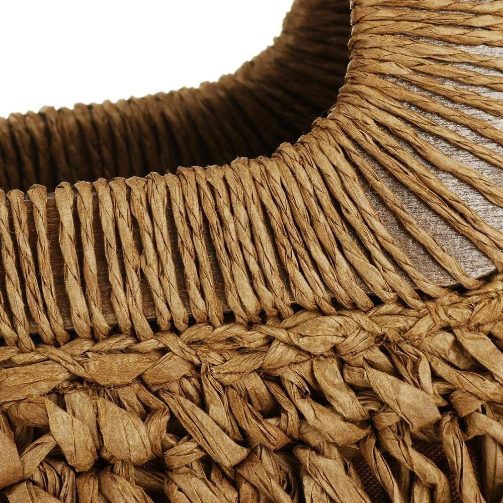 Hand Woven Khaki Straw Tote Beach Bag with Lining Pockets