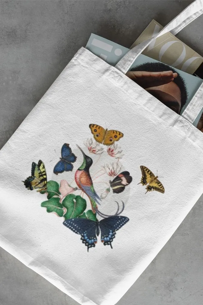 Humming Bird And Butterflies Zipper Tote Bag