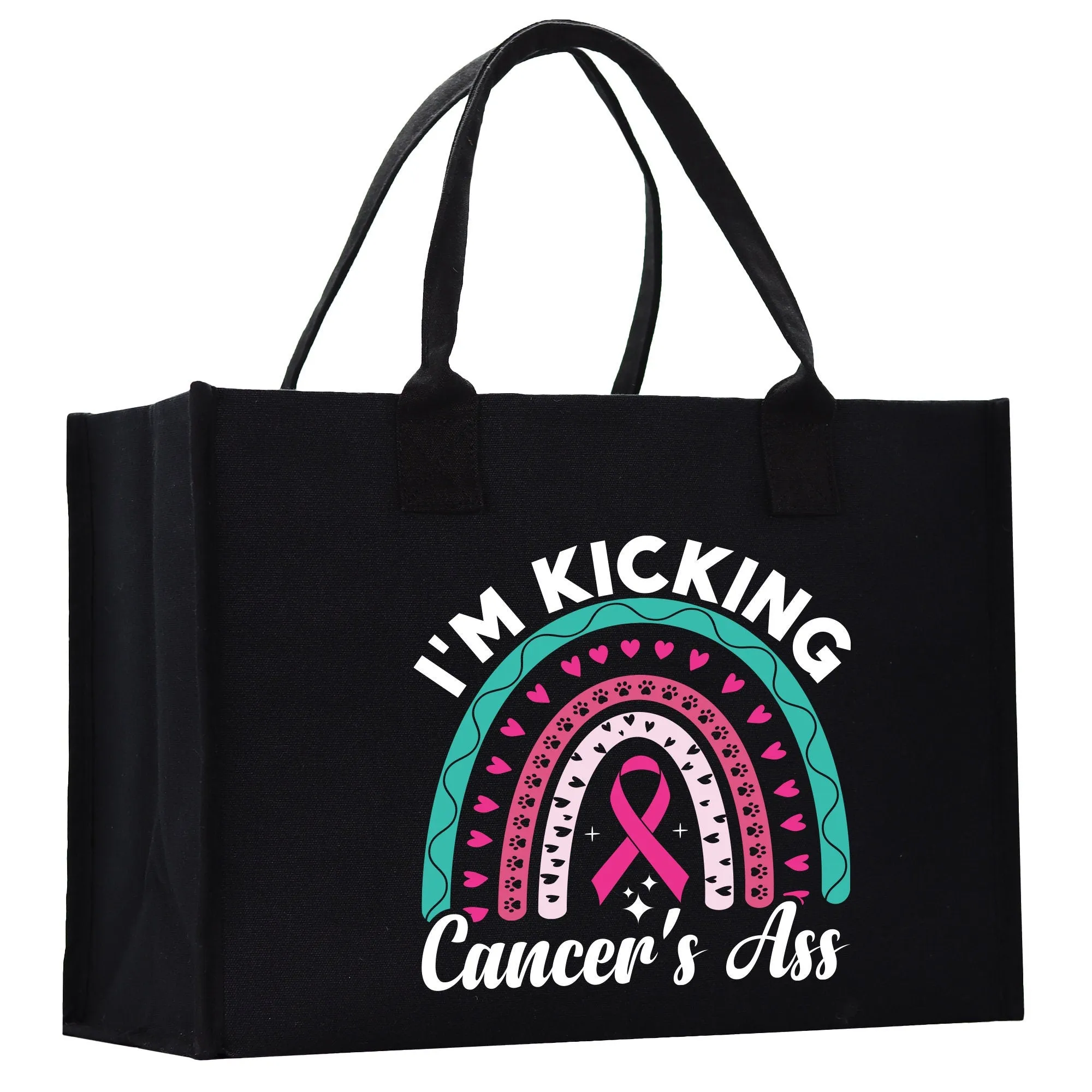 I'm Kicking Cancer's Cotton Canvas Tote Bag Cancer Support Group Tote For Friends Motivational Gift Bag Cancer Awareness Tote Bag (CAT1001)