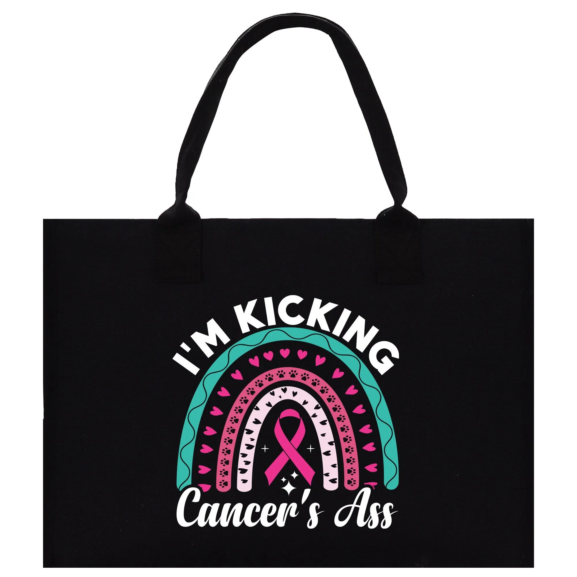 I'm Kicking Cancer's Cotton Canvas Tote Bag Cancer Support Group Tote For Friends Motivational Gift Bag Cancer Awareness Tote Bag (CAT1001)