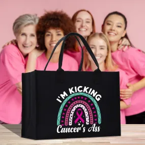 I'm Kicking Cancer's Cotton Canvas Tote Bag Cancer Support Group Tote For Friends Motivational Gift Bag Cancer Awareness Tote Bag (CAT1001)