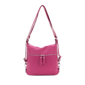 Italian Designer Soft Leather Convertible Backpack Bag- Swolit Ninetta- Magenta