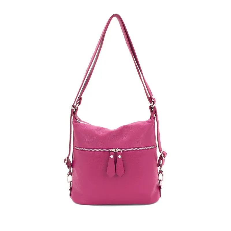 Italian Designer Soft Leather Convertible Backpack Bag- Swolit Ninetta- Magenta