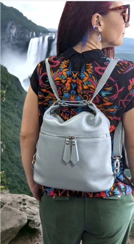 Italian Designer Soft Leather Convertible Backpack Bag- Swolit Ninetta- Nude
