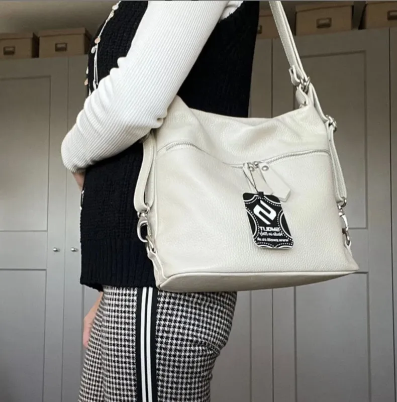Italian Designer Soft Leather Convertible Backpack Bag- Swolit Ninetta- Nude