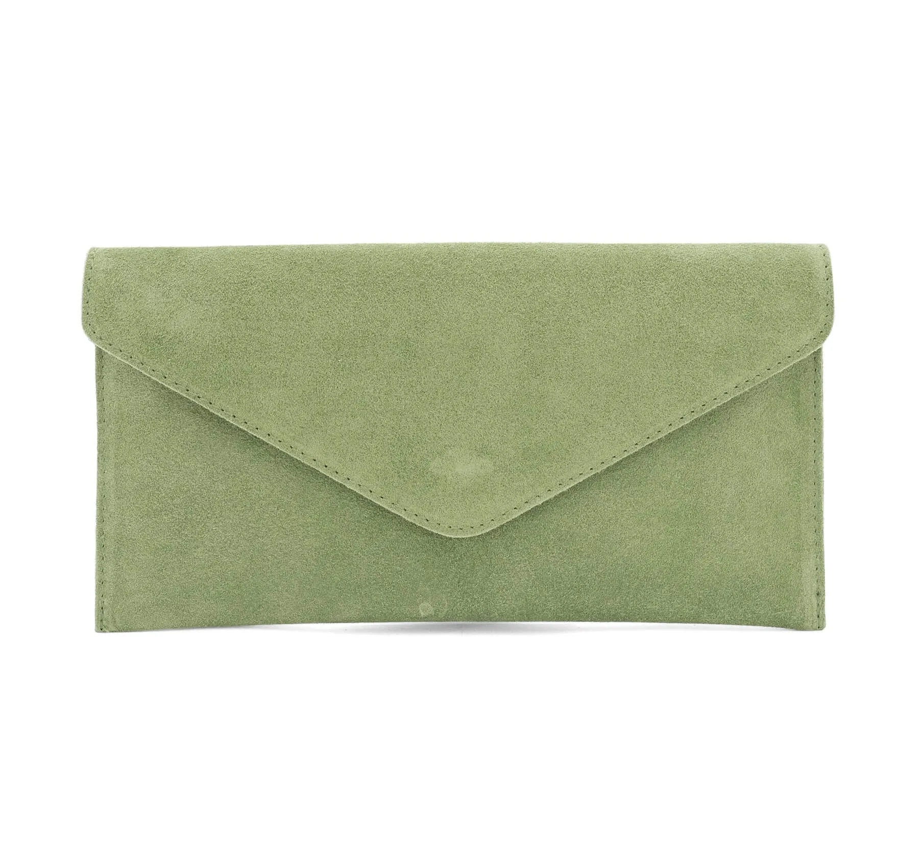 Italian Designer Soft Suede Leather Envelope Clutch Cross Body  Eleonora- Sage Green
