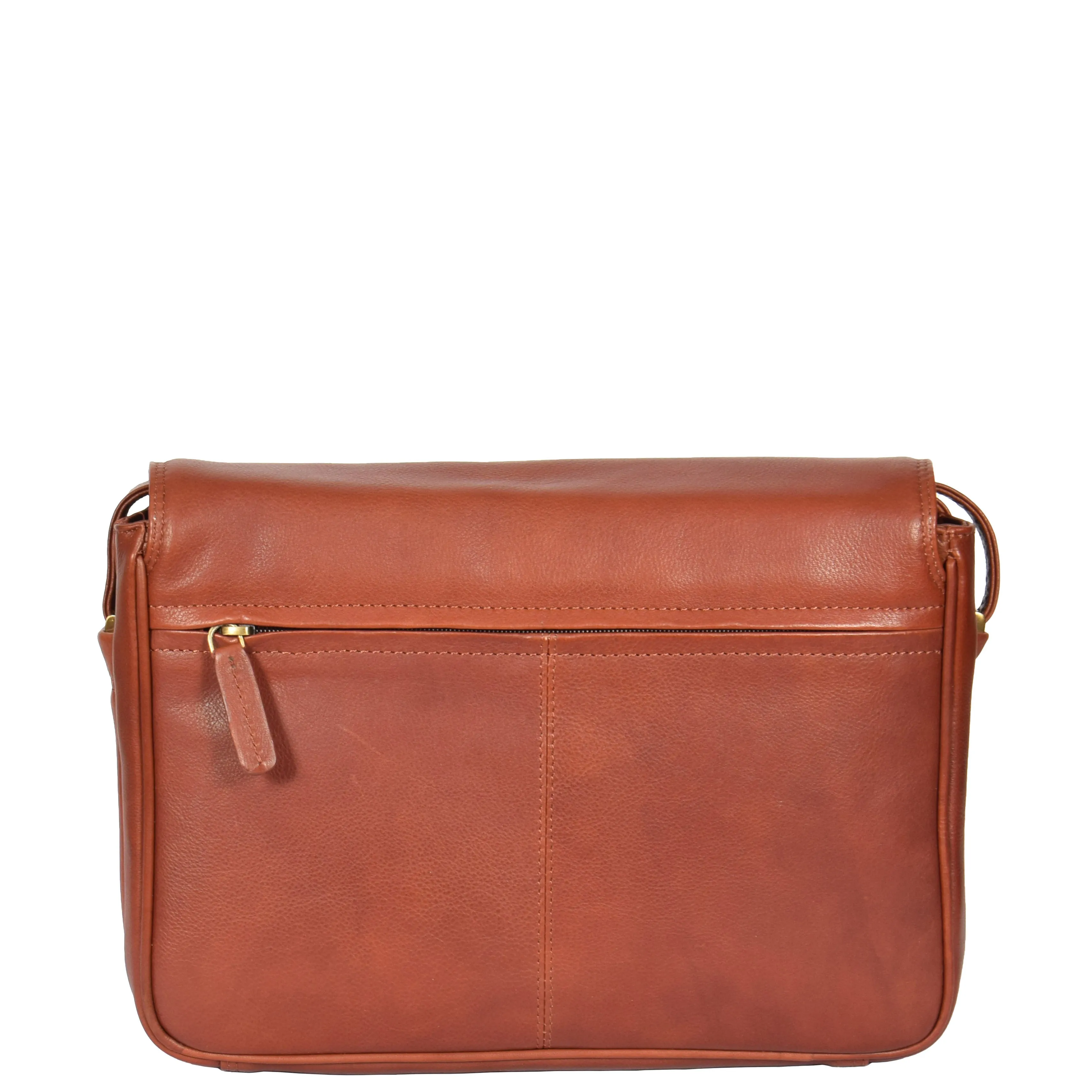 Ladies BROWN Leather Shoulder Bag Flap Over Handbag A190