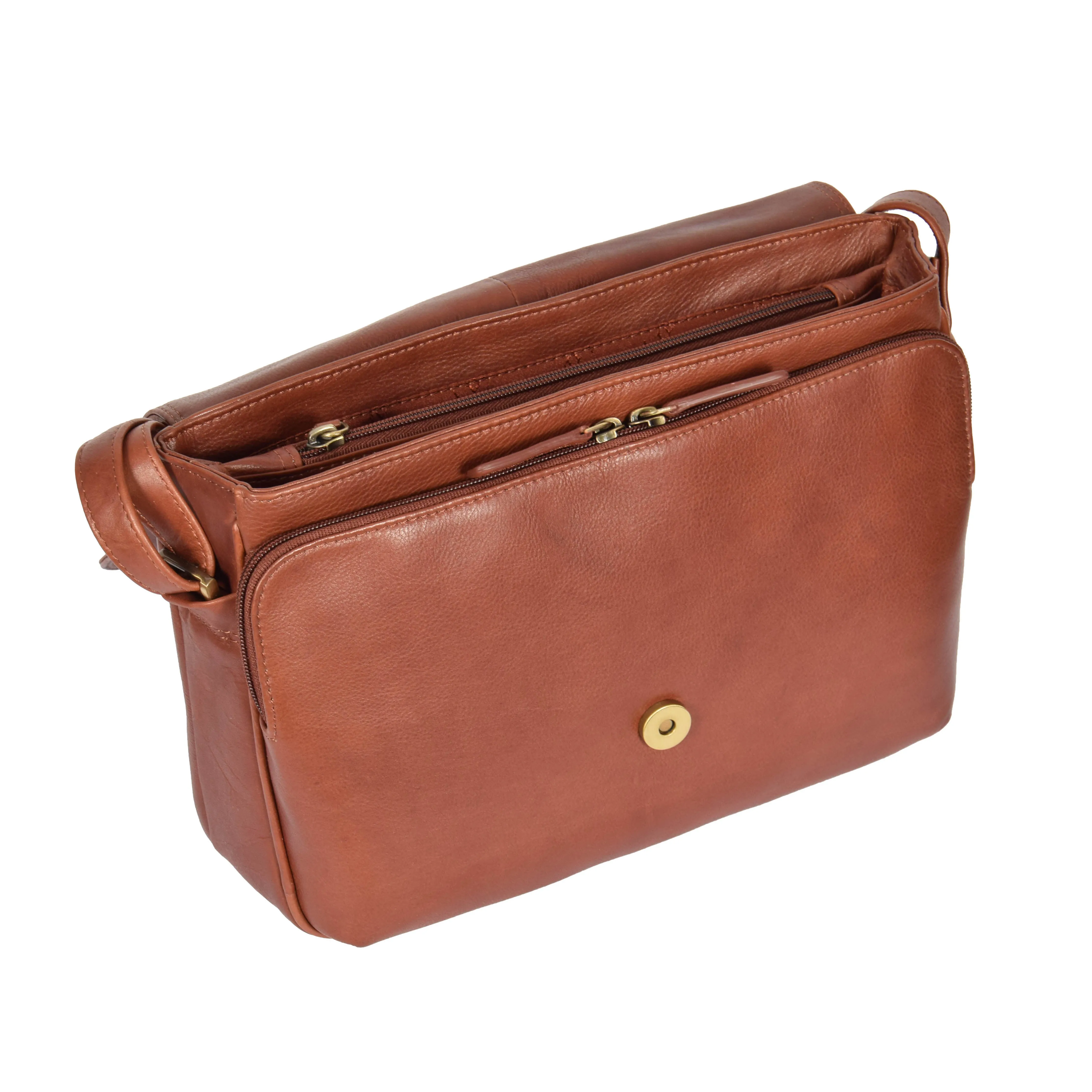 Ladies BROWN Leather Shoulder Bag Flap Over Handbag A190