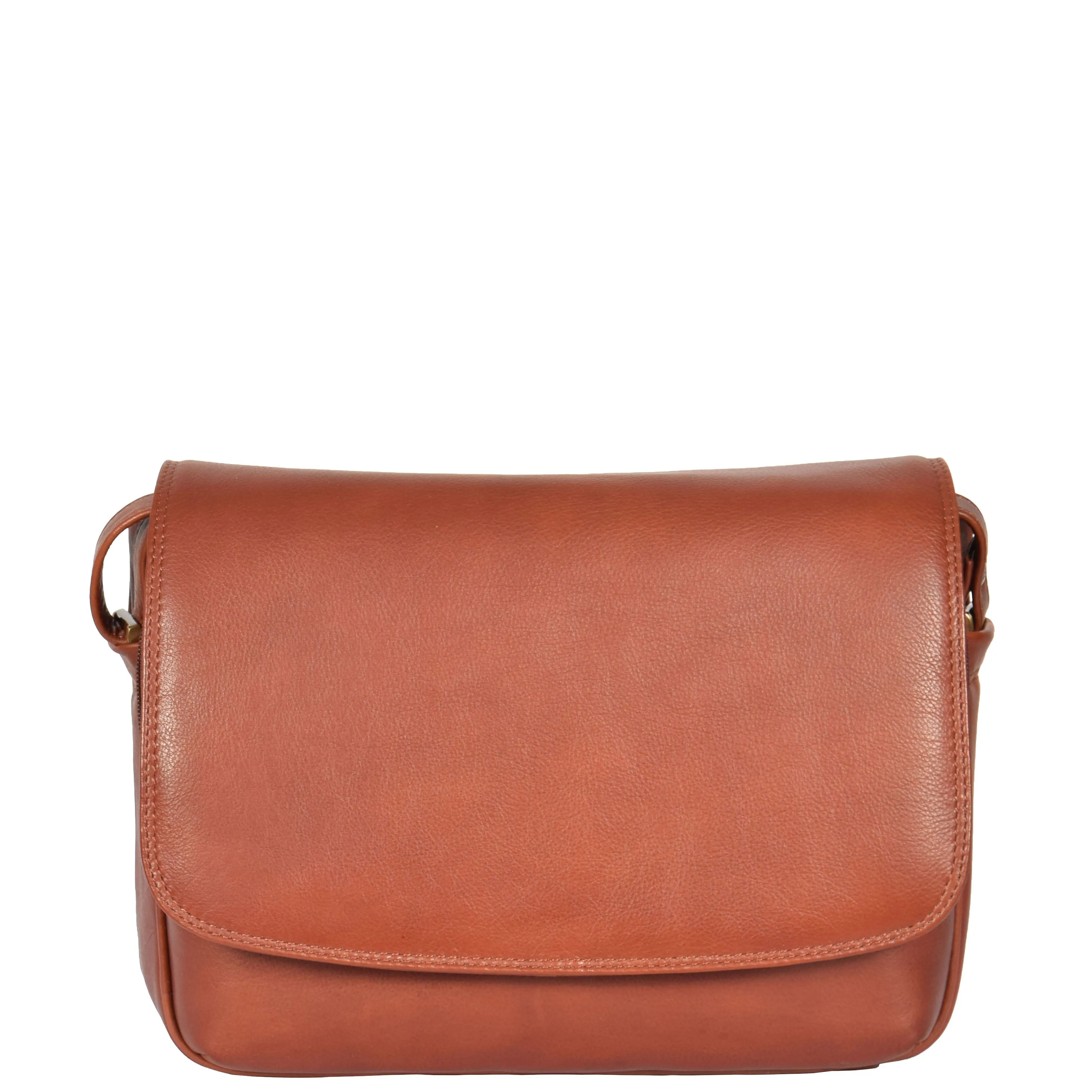 Ladies BROWN Leather Shoulder Bag Flap Over Handbag A190
