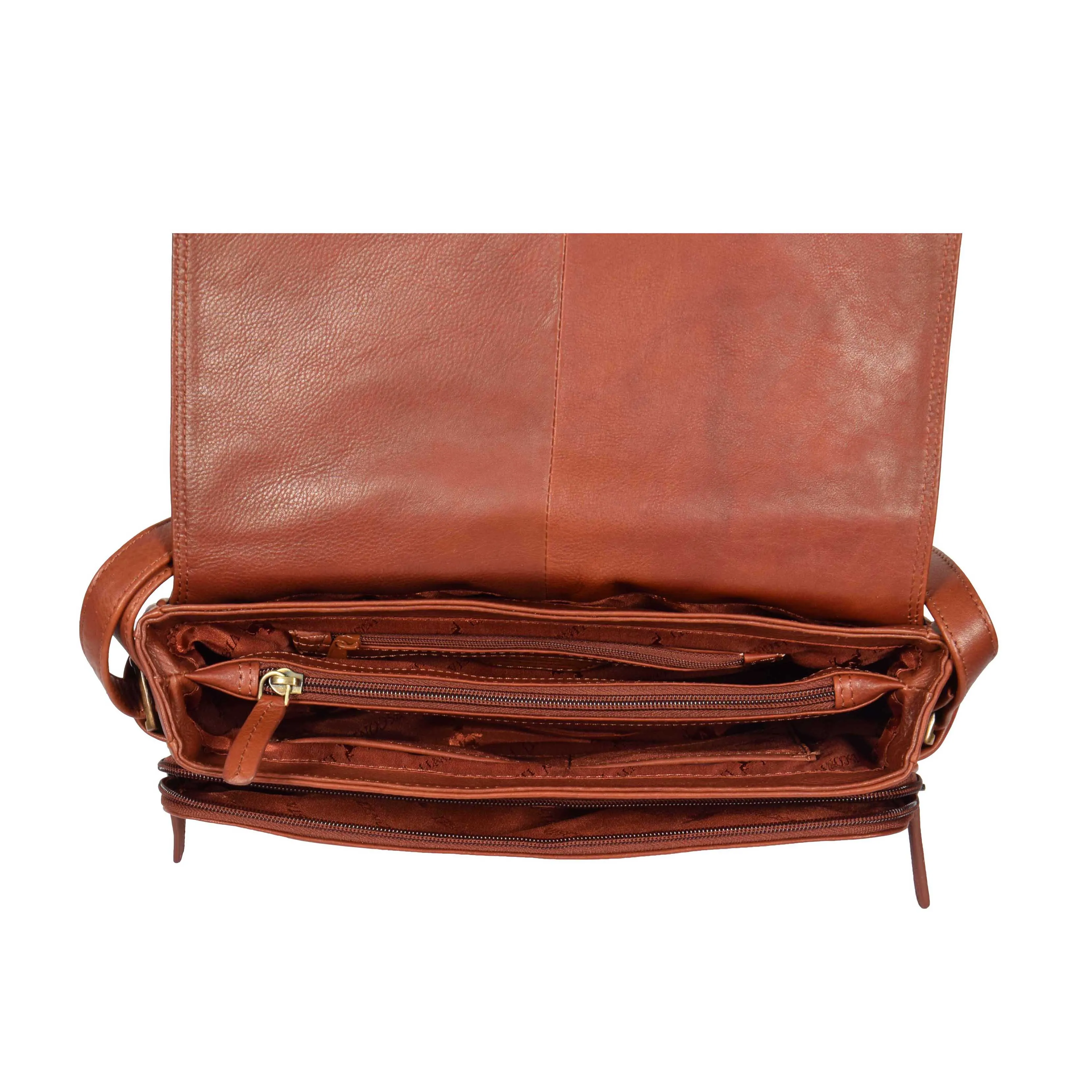 Ladies BROWN Leather Shoulder Bag Flap Over Handbag A190