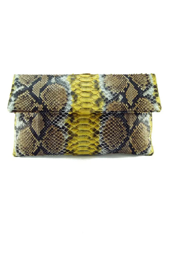 Mandalay Brown Yellow Motif Foldover Clutch