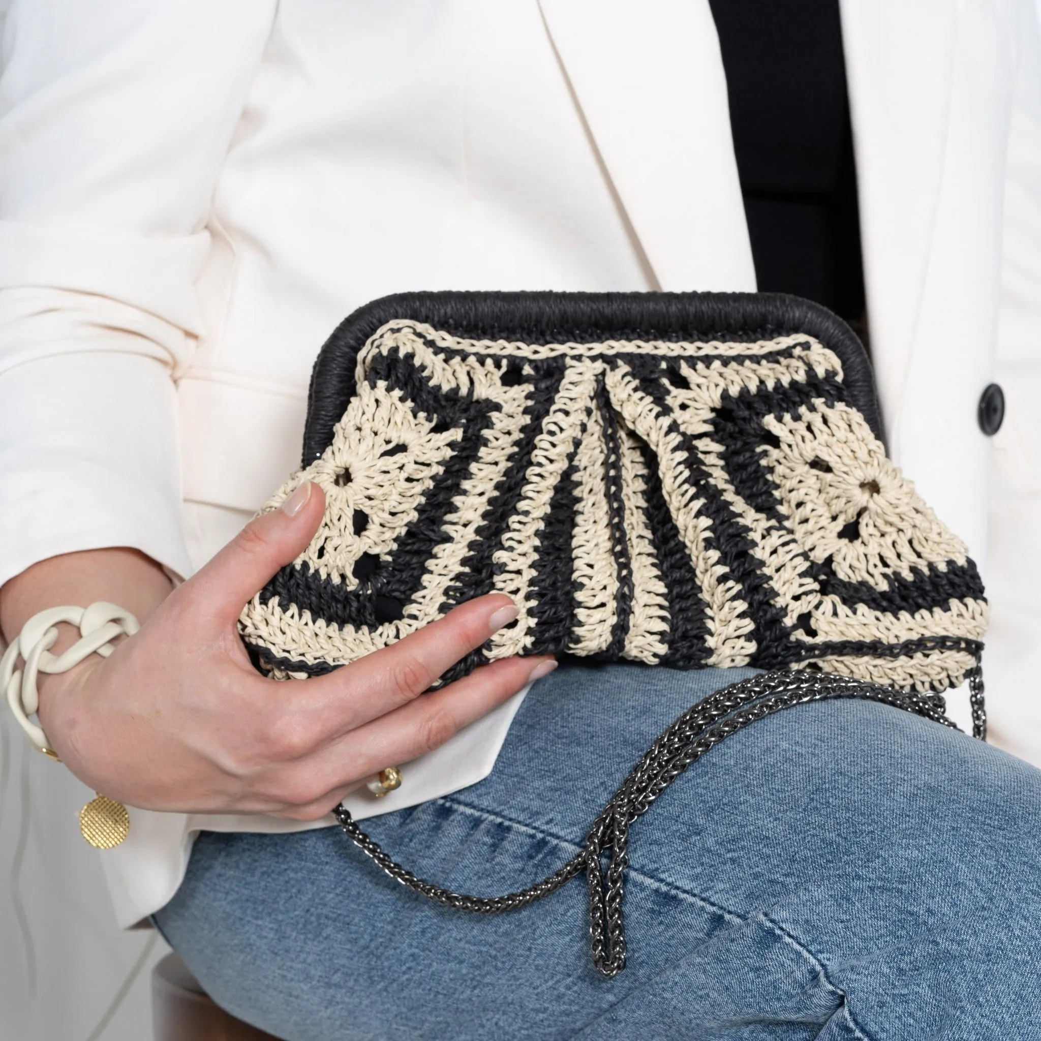 Marine Color Raffia Clutch