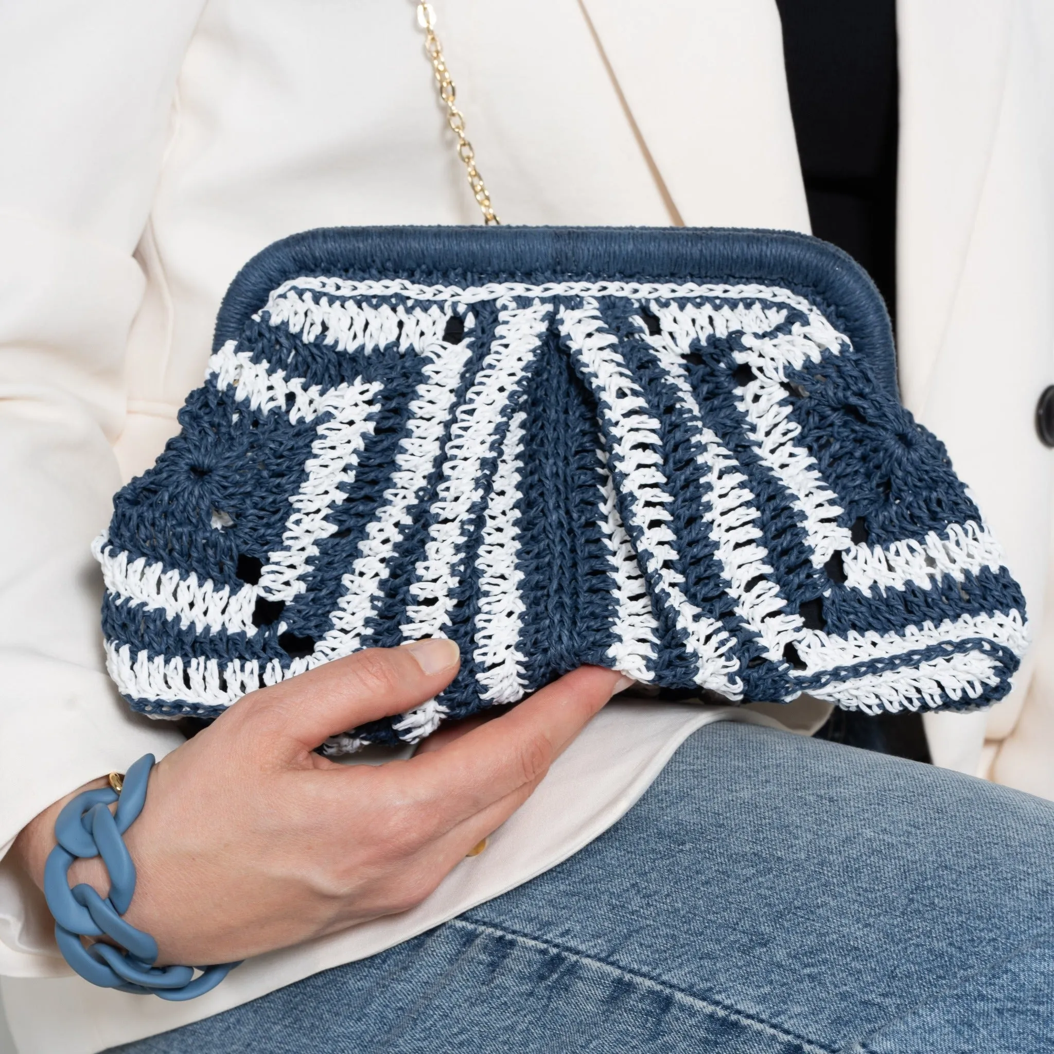 Marine Color Raffia Clutch