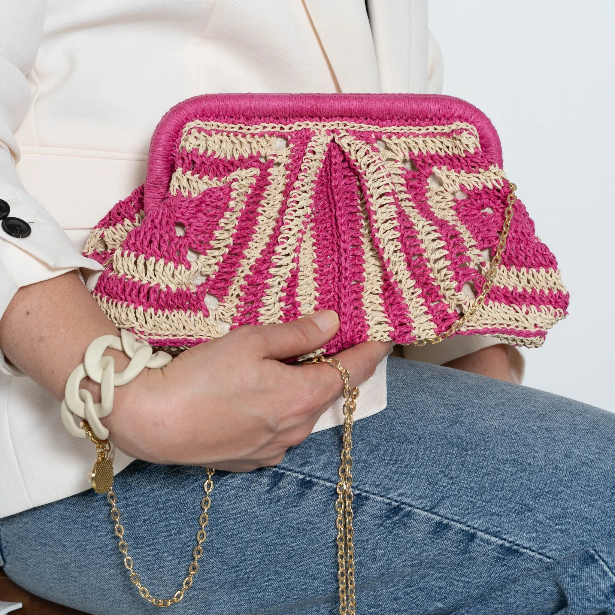 Marine Color Raffia Clutch
