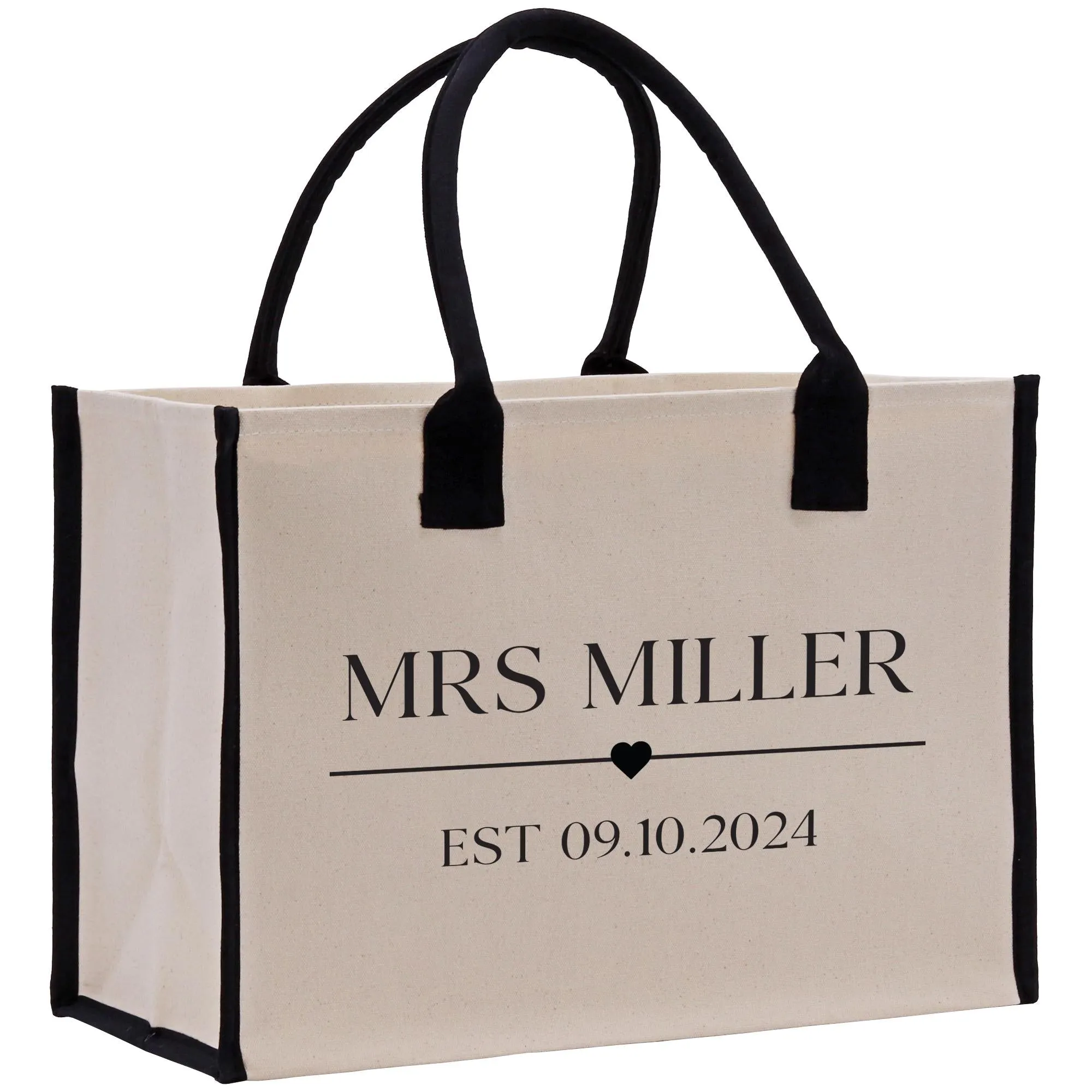 Mrs. Last Name Est Year Tote Bag Personalized Date Wedding Gift Tote Bridal Shower Gift Honeymoon Gift Customized Bridesmaid Gift (MRST1002)