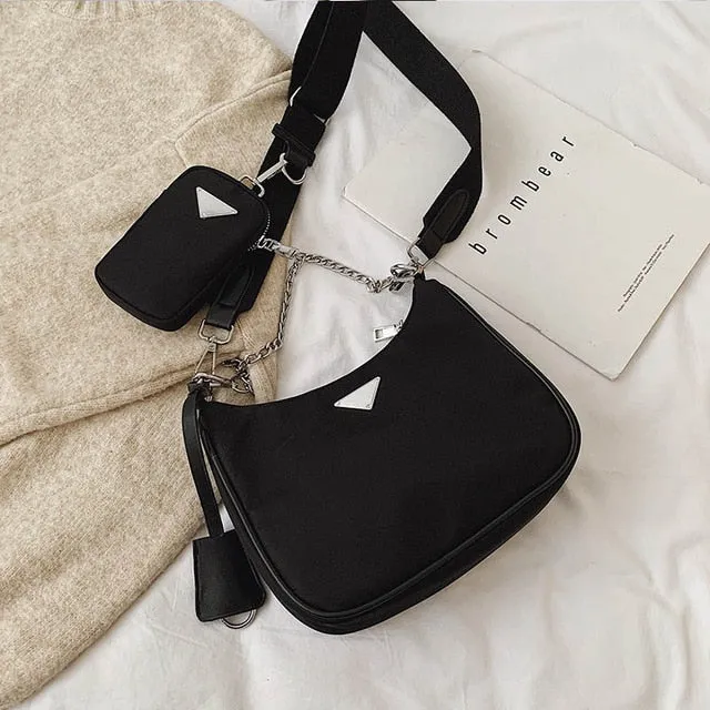 Nylon Crossbody Bag With Mini Pocket