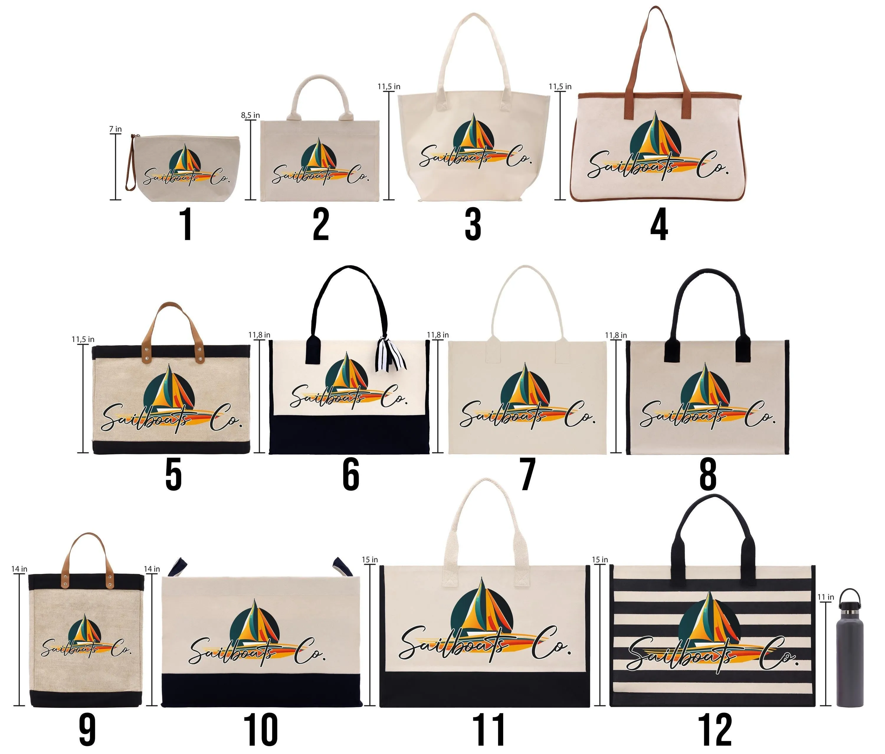 Personalization Initials Company Name Slogan Custom 100% Cotton Canvas Chic Tote Bag for Bridesmaid Anniversary Wedding Day (SDTB1003)