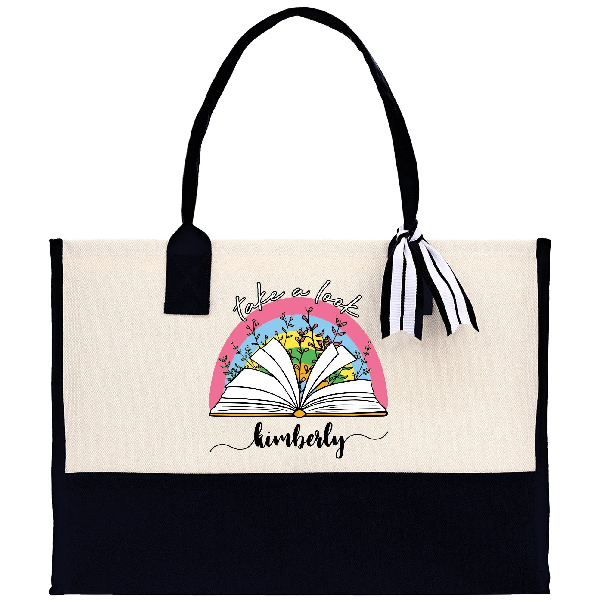 Personalized Book Lover Cotton Canvas Tote Bag Customized Library Bag Bookworm Gift Bag School Librarian Gift Tote
