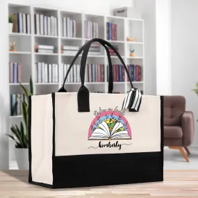Personalized Book Lover Cotton Canvas Tote Bag Customized Library Bag Bookworm Gift Bag School Librarian Gift Tote