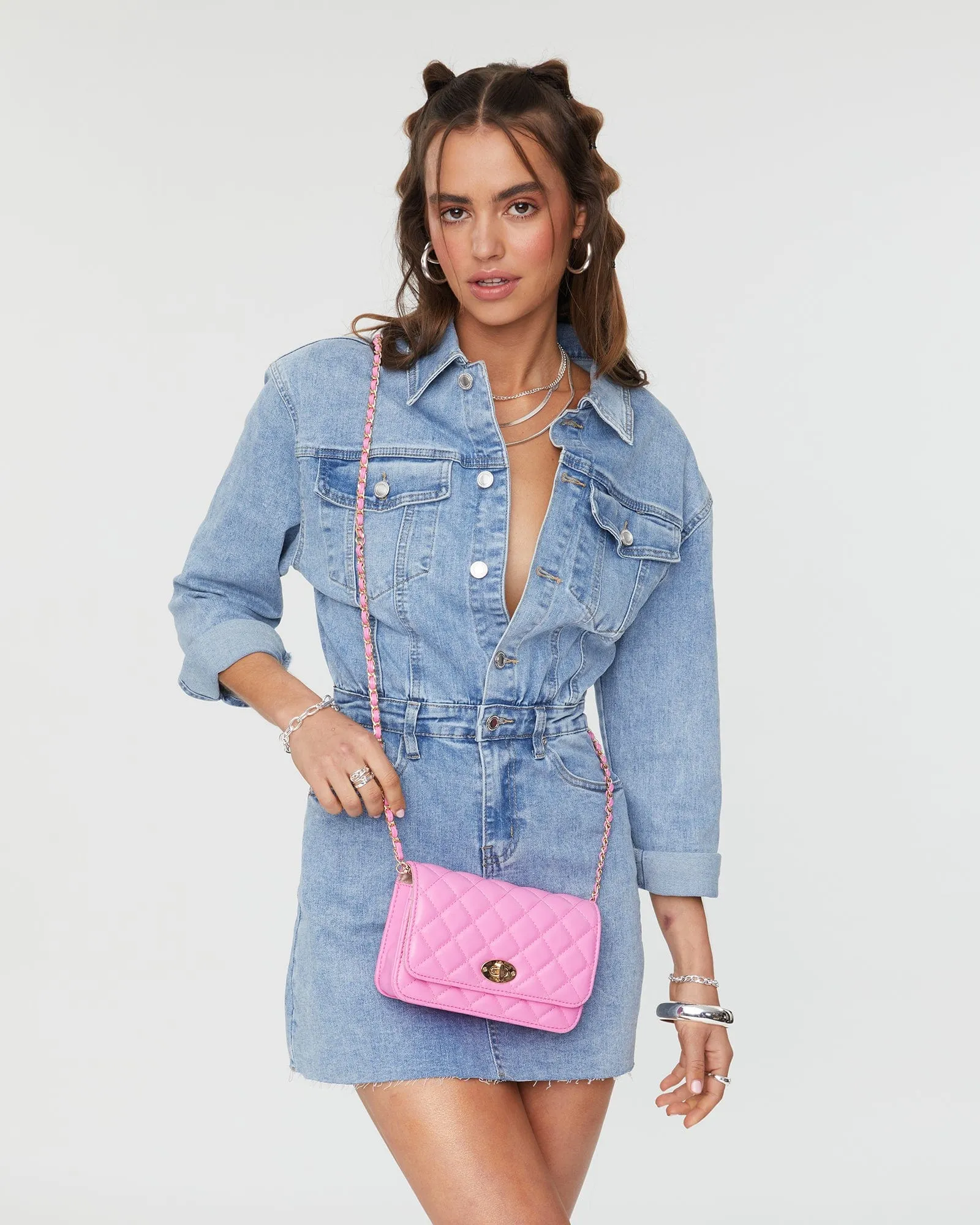 Pink Eboni Quilted Crossbody Bag