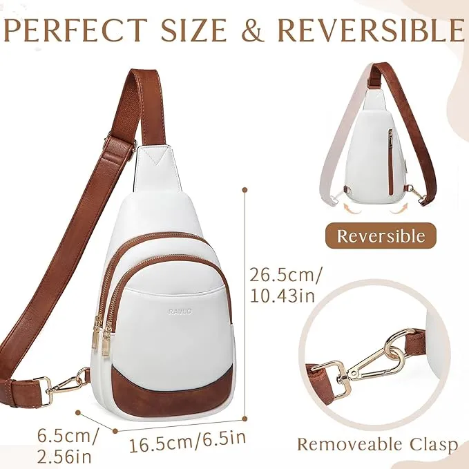 RAVUO Sling Bag for Women, Small Crossbody Bag Trendy Faux Leather Fanny Pack with Adjustable Strap for Travel Sport Hiking