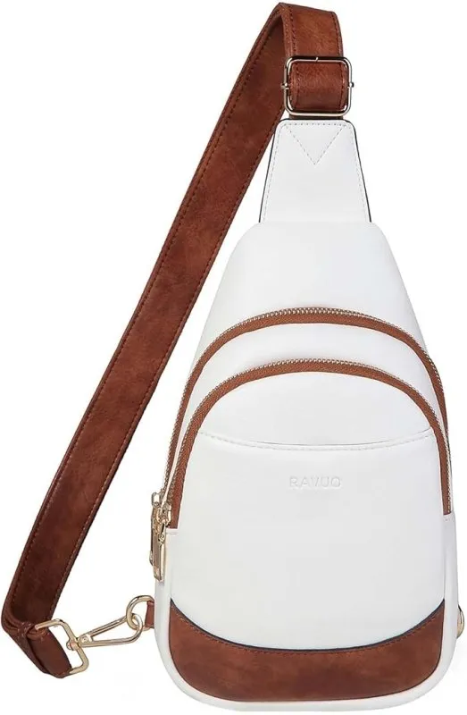 RAVUO Sling Bag for Women, Small Crossbody Bag Trendy Faux Leather Fanny Pack with Adjustable Strap for Travel Sport Hiking