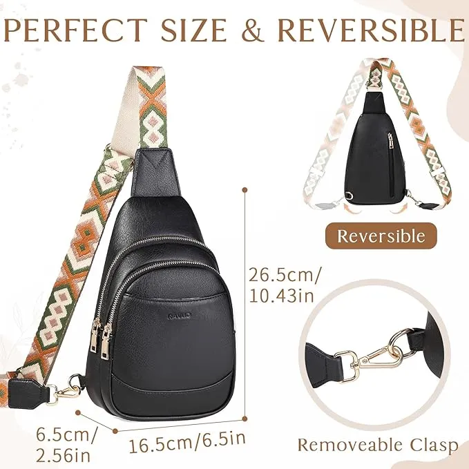 RAVUO Sling Bag for Women, Small Crossbody Bag Trendy Faux Leather Fanny Pack with Adjustable Strap for Travel Sport Hiking