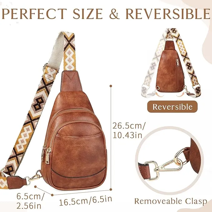RAVUO Sling Bag for Women, Small Crossbody Bag Trendy Faux Leather Fanny Pack with Adjustable Strap for Travel Sport Hiking