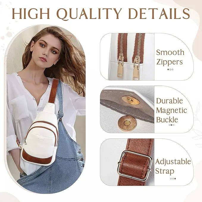 RAVUO Sling Bag for Women, Small Crossbody Bag Trendy Faux Leather Fanny Pack with Adjustable Strap for Travel Sport Hiking