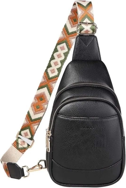 RAVUO Sling Bag for Women, Small Crossbody Bag Trendy Faux Leather Fanny Pack with Adjustable Strap for Travel Sport Hiking