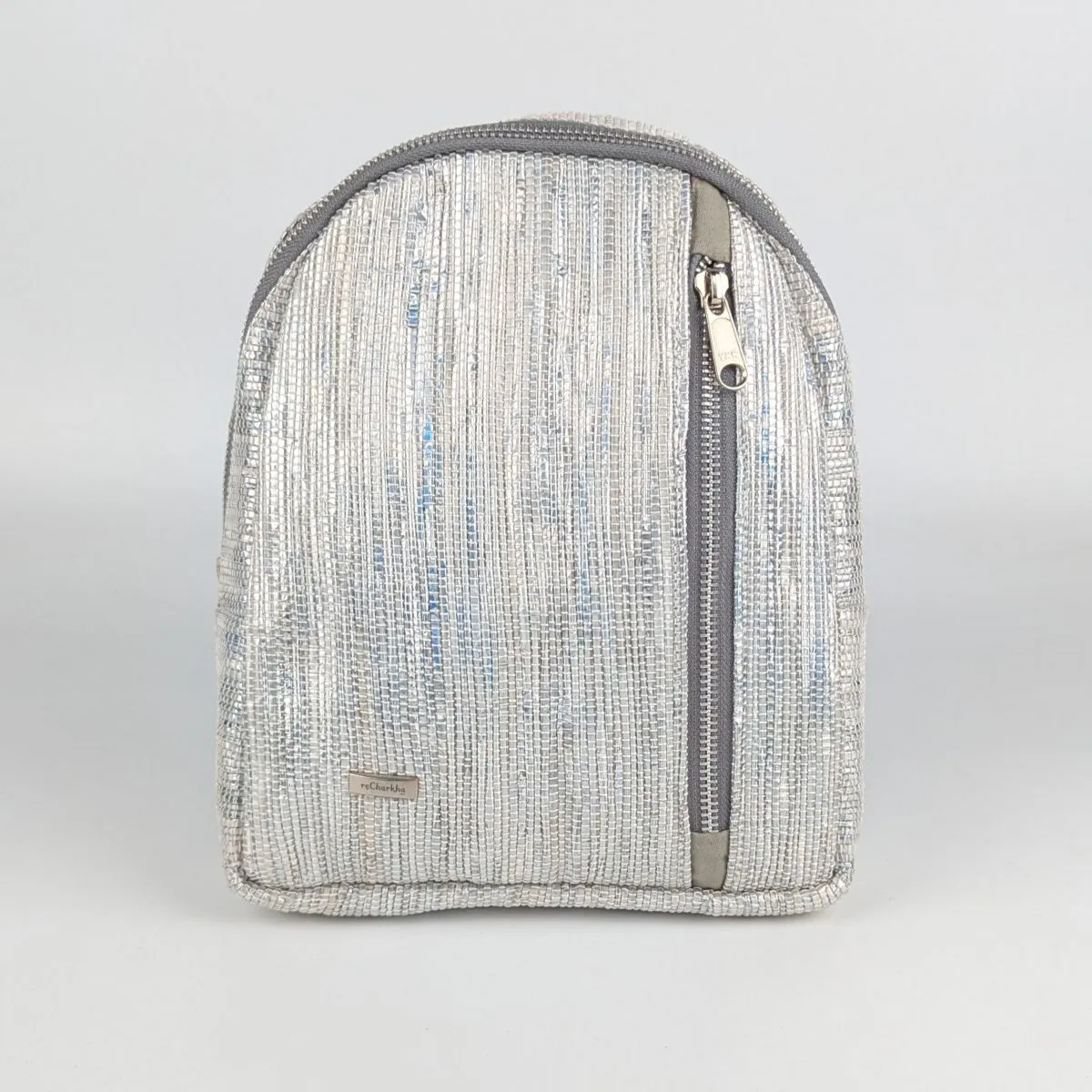 Shimmery Silver Upcycled Handwoven Bug Pack (BPK0125-002) PS_W