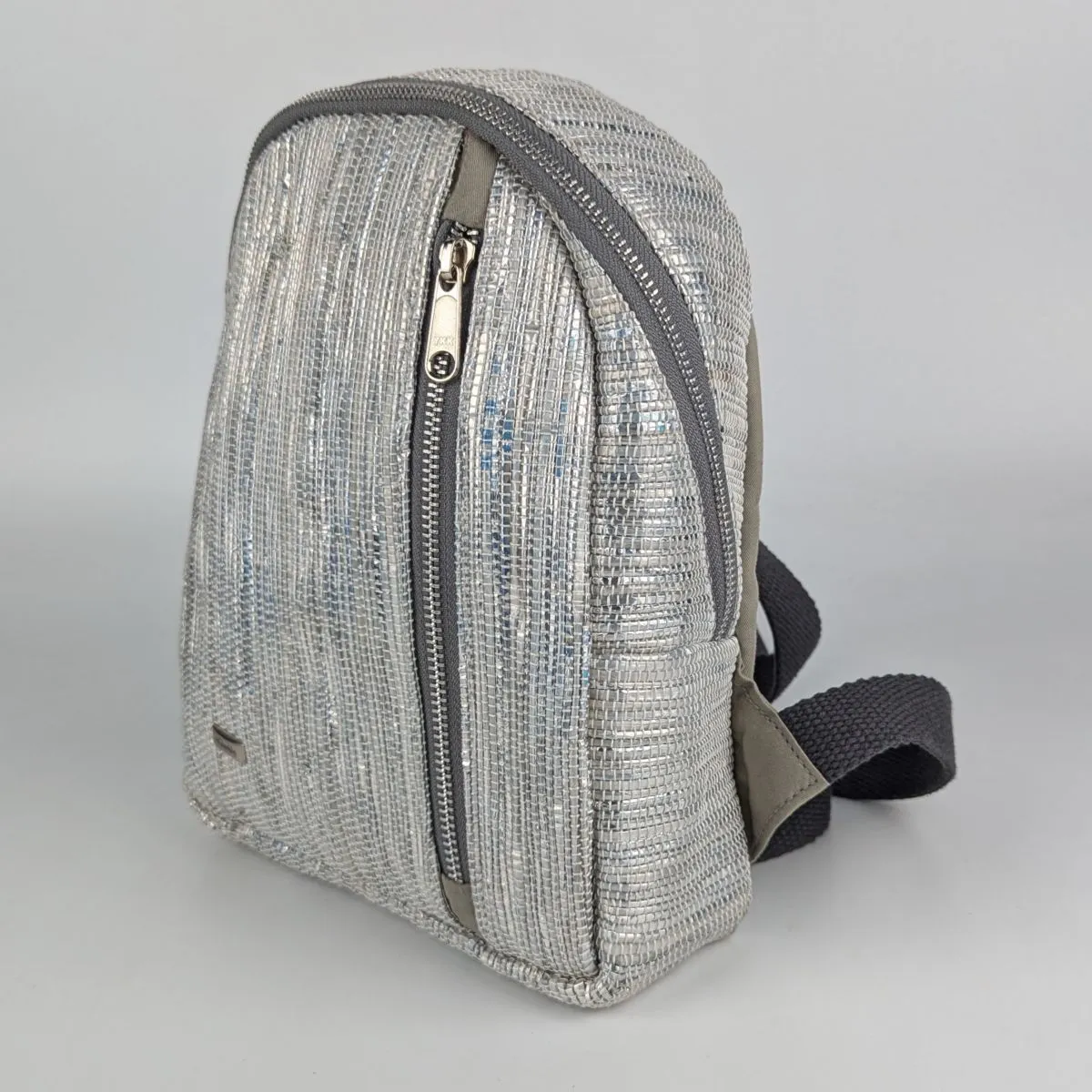 Shimmery Silver Upcycled Handwoven Bug Pack (BPK0125-002) PS_W