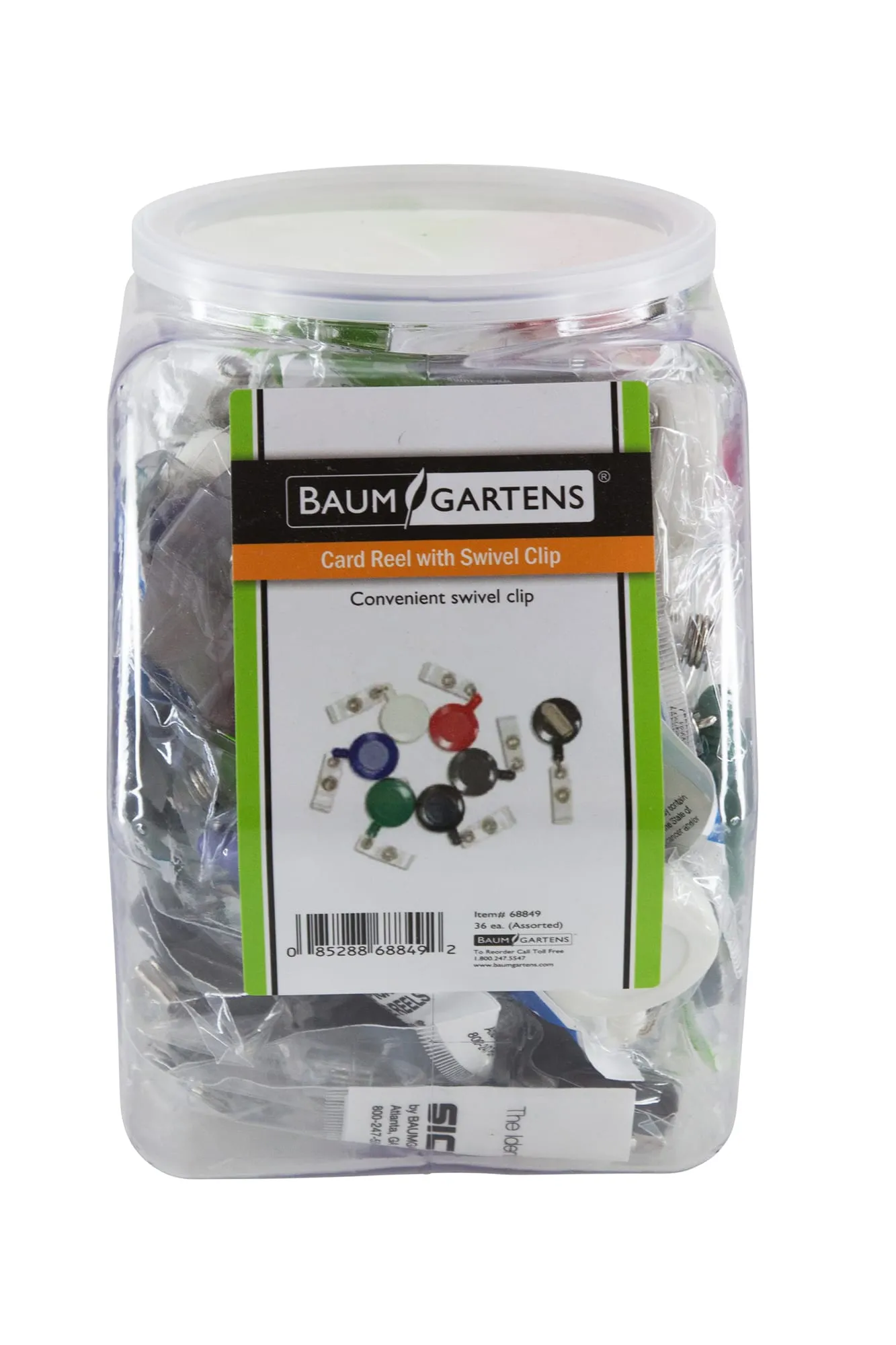 SICURIX ID Badge Reels Standard Round Swivel Spring Clip Strap Hexagonal Tub Display of 36 ASSORTED Colors (68849)