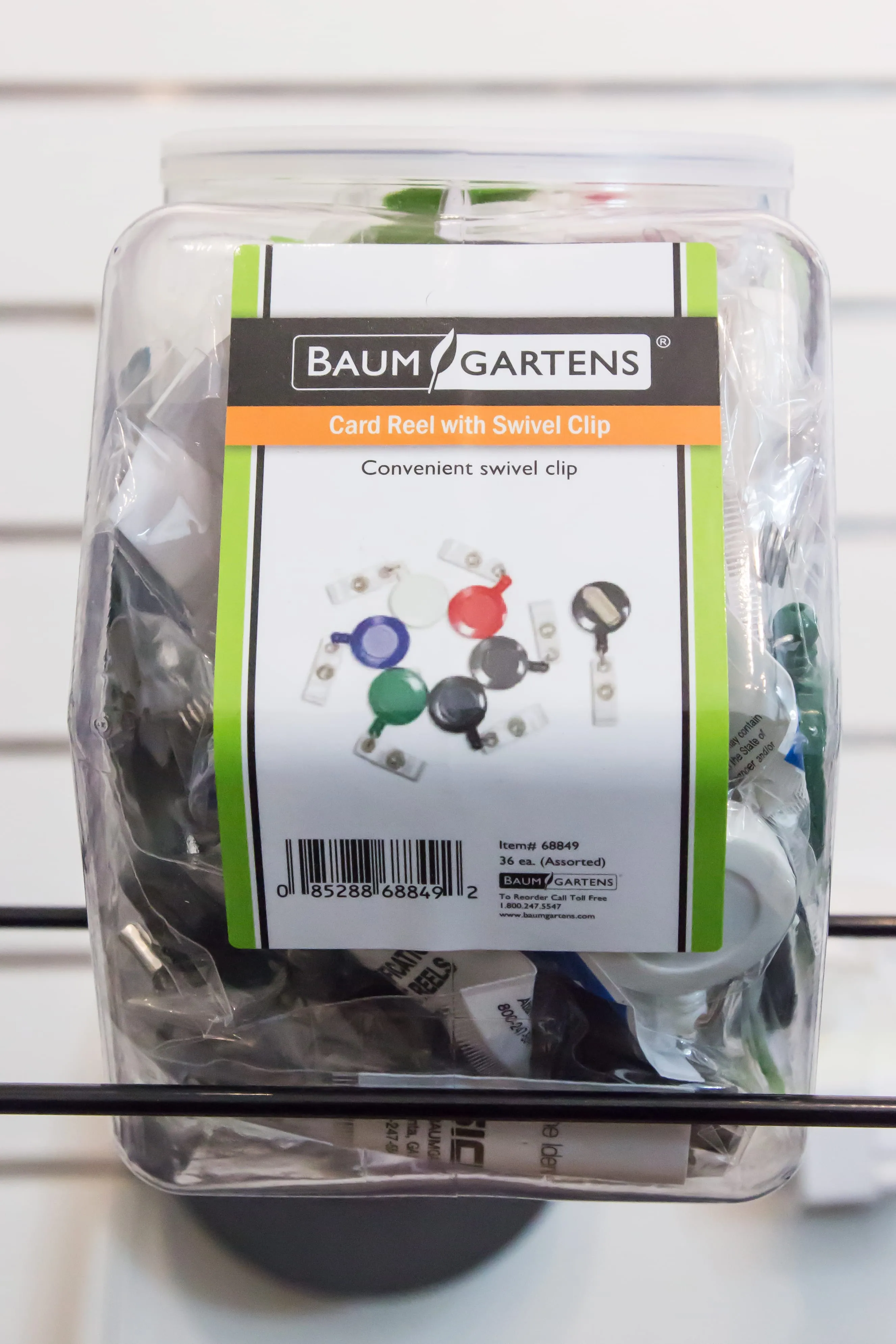 SICURIX ID Badge Reels Standard Round Swivel Spring Clip Strap Hexagonal Tub Display of 36 ASSORTED Colors (68849)